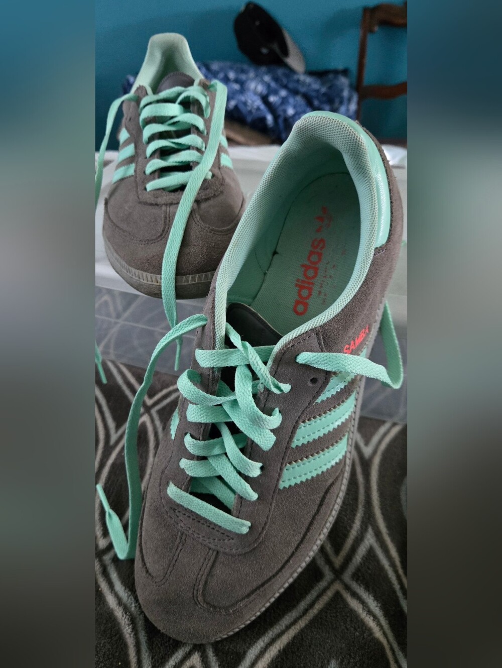 adidas Samba Women's Suede Sneakers in Mint and Gray
